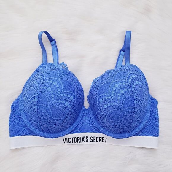 Victorias Secret Perfect Shape Blue Lace Bra 36C - Picture 1 of 7